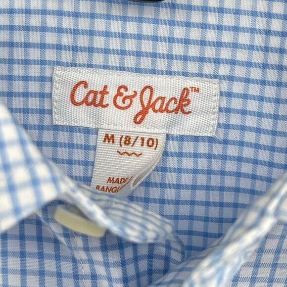 Cat & Jack Boys Blue White Checkered Long Sleeve Button Down Shirt Medium 8/10 - Picture 6 of 10